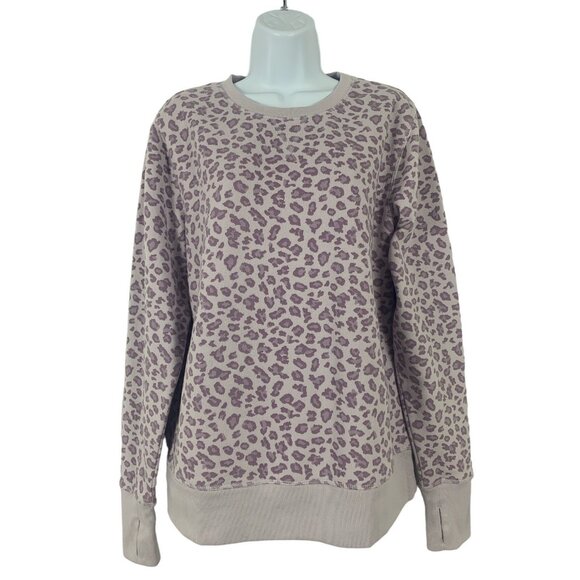 Tek Gear Womens Lavender Leopard Print Sweatshirt Fleece Crew Neck Medium - Picture 1 of 9